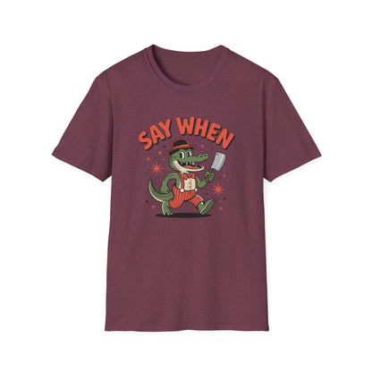Snappy Joe Say When T-Shirt  Retro Crocodile Cartoon Cleaver Tee