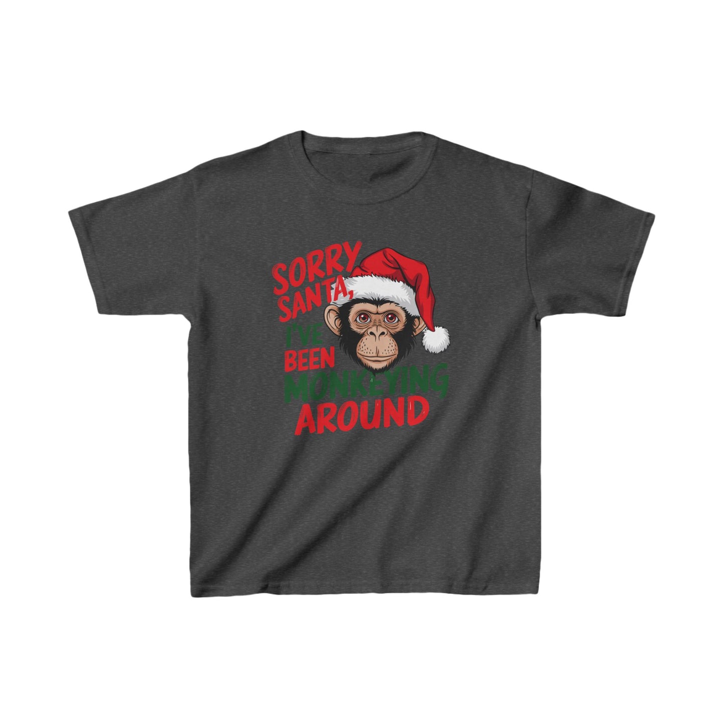 Sorry Santa I've Been Monkeying Around Christmas Kids Heavy Cotton™ Tee