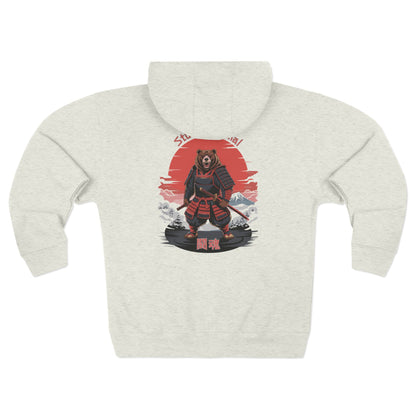 Warrior Spirit Samurai Bear Kanji Japanese Rising Sun Zip Hoodie