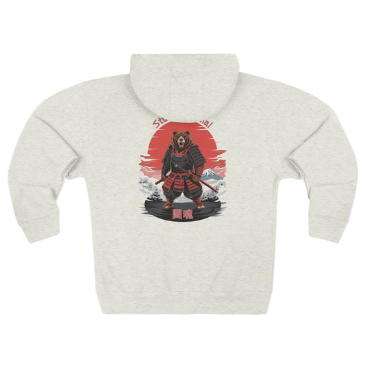 Warrior Spirit Samurai Bear Kanji Japanese Rising Sun Zip Hoodie