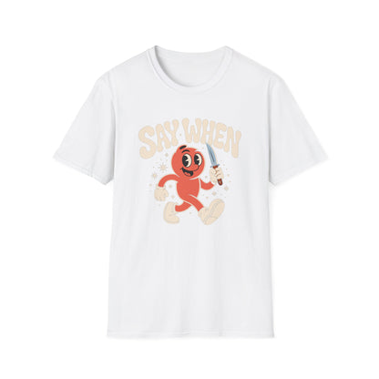 Stabby McPeachface Say When T-Shirt  Funny Retro Cartoon Knife Character