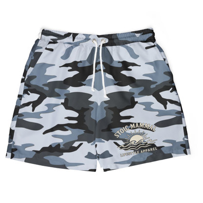 Coastal Shadow Camo Swim Shorts  Stoic Mammal Tactical Trunks for Bold Water Warriors