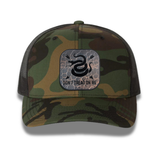 Don’t Tread On Me Camo Trucker Hat – Laser Engraved Snake Patch