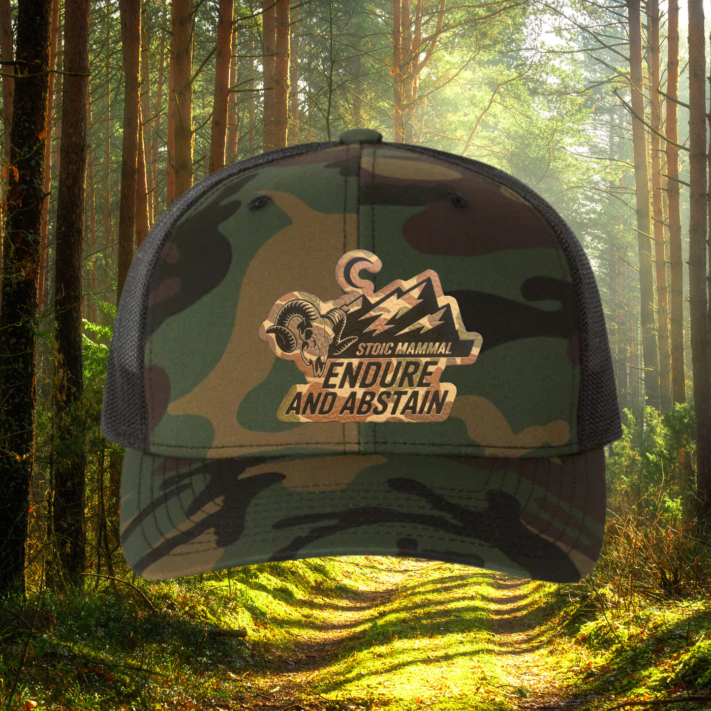 Stoic Mammal OD Green Camo Trucker Hat – Endure and Abstain