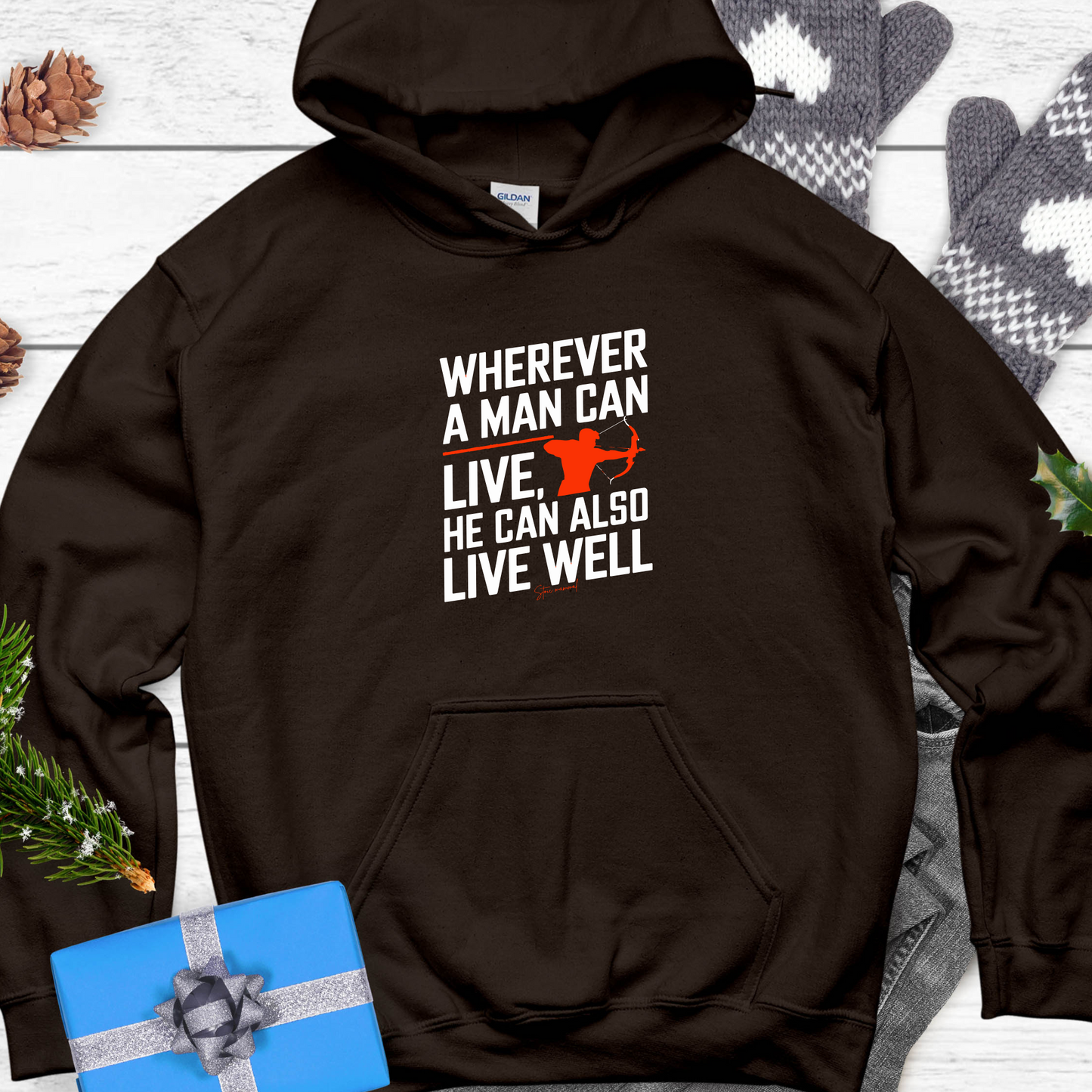 Archer Wherever a man can live, he can also live well Hooded Sweatshirt