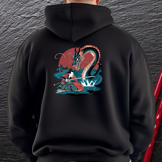 Limited Edition Japanese Stylized Warrior Dragon Double Sleeved stoicmammal.com Characters Unisex Heavy Blend™ Hooded Sweatshirt