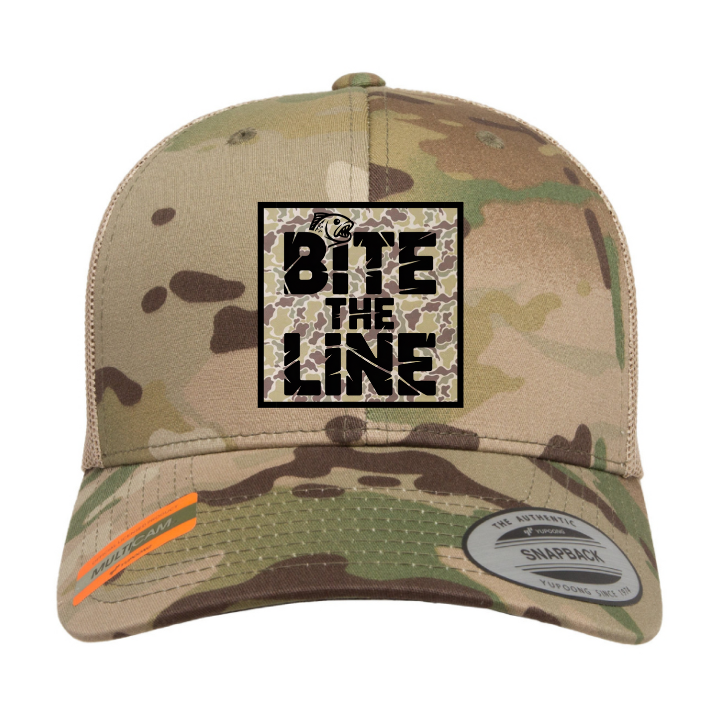 Bite The Line Fishing Camo Trucker Hat