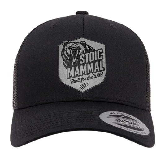 Built For The Wild Shield Trucker Hat – Laser Engraved Charcoal Leatherette
