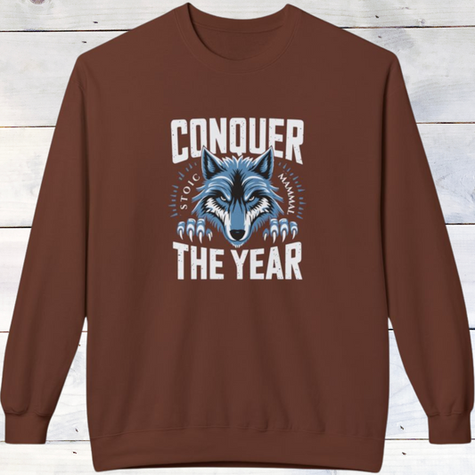 Stoic Wolf "Conquer the Year" Unisex Midweight Fleece Sweatshirt