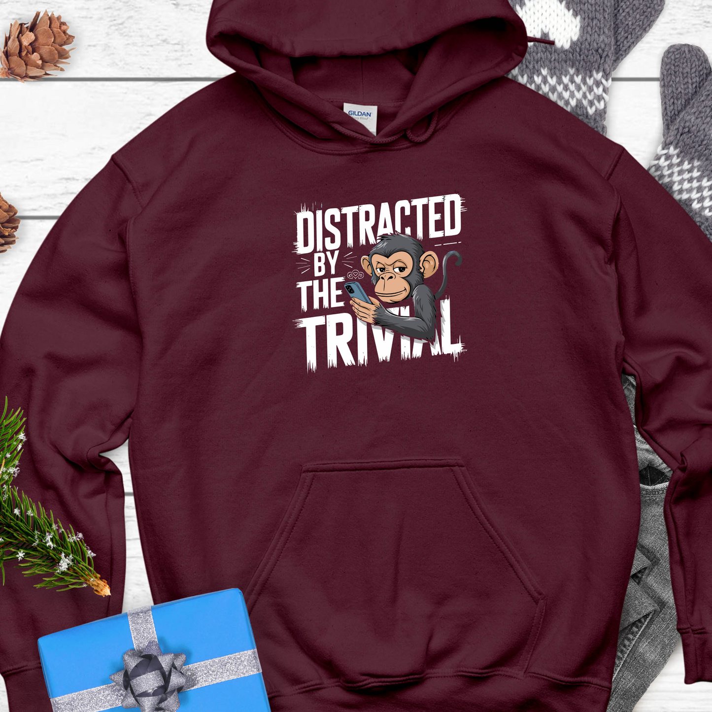 Distracted By The Trivial Monkey On A Cell Phone Unisex Heavy Blend™ Hooded Sweatshirt