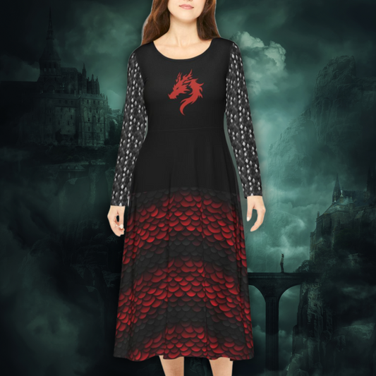 Dragon Medieval Queen's Halloween Costume Women's Long Sleeve Dance Dress