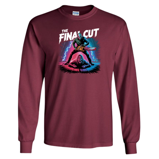Final Cut Slasher LongSleeve Halloween T Shirt Retro 80s Horror Chainsaw Graphic Tee