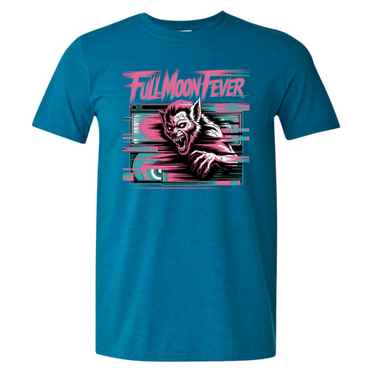 Full Moon Fever Retro  Werewolf VHS Glitch Graphic Halloween T-Shirt
