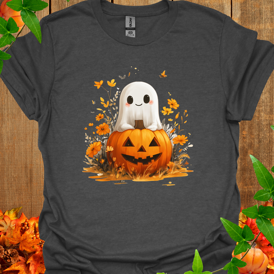 Halloween Cute Ghost With Pumpkin Unisex Softstyle T-Shirt