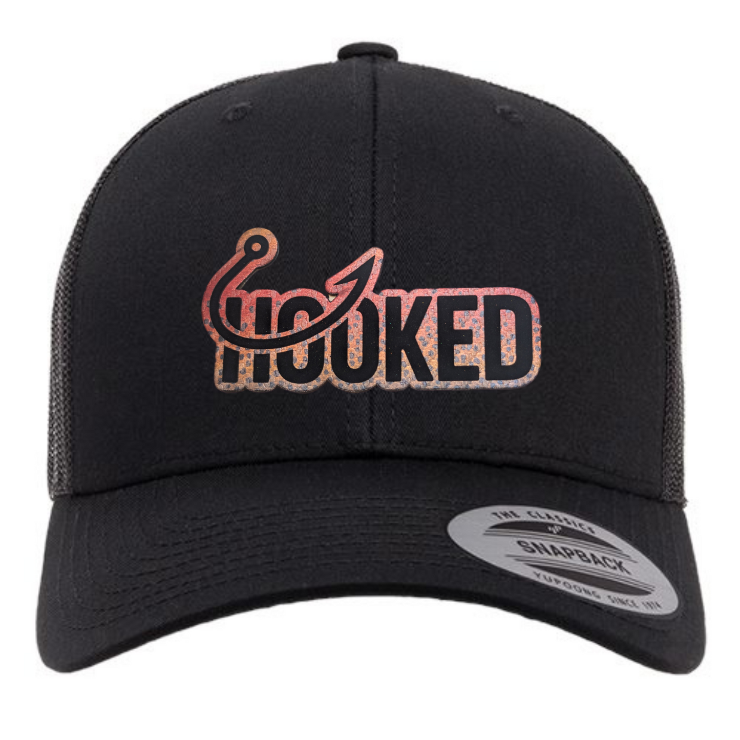 Bite The Line Fish Scale Leatherette Black Trucker Hat