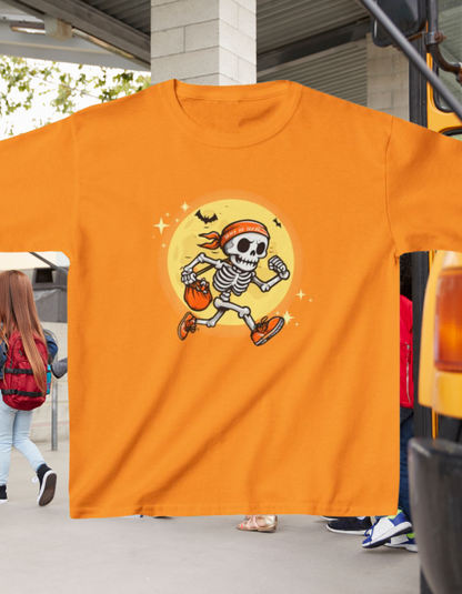 Halloween Trick Or Treat Skeleton Running with Candy Kids Heavy Cotton™ Tee