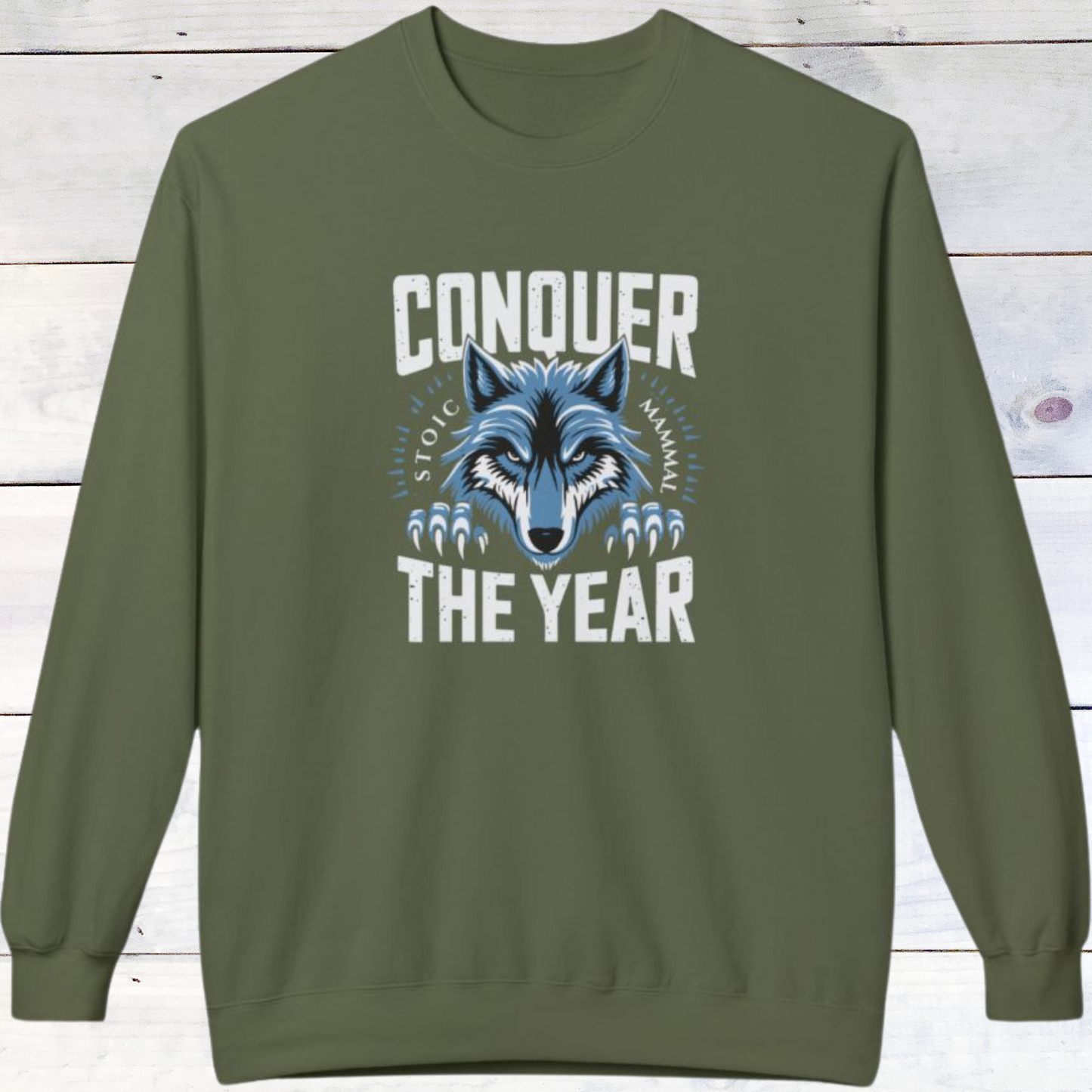 Stoic Wolf "Conquer the Year" Unisex Midweight Fleece Sweatshirt