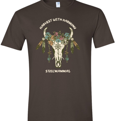 Harvest with Harmony Boho Skull Design T-Shirt