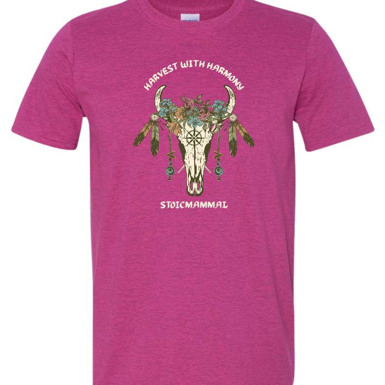 Harvest with Harmony Boho Skull Design T-Shirt