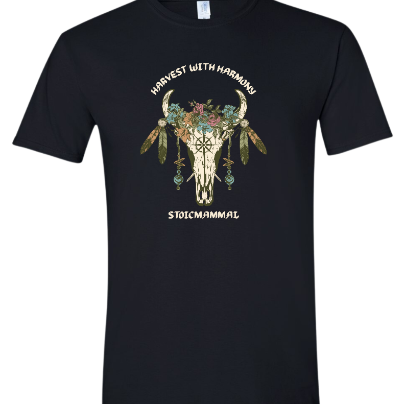 Harvest with Harmony Boho Skull Design T-Shirt