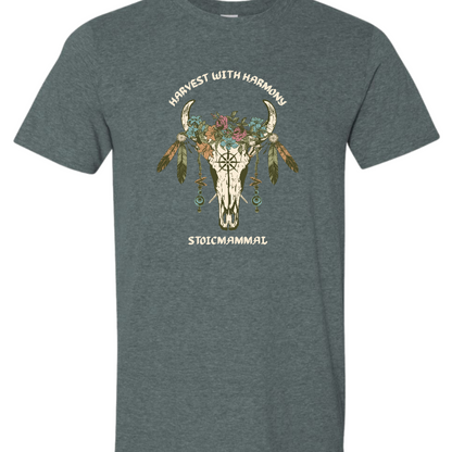 Harvest with Harmony Boho Skull Design T-Shirt