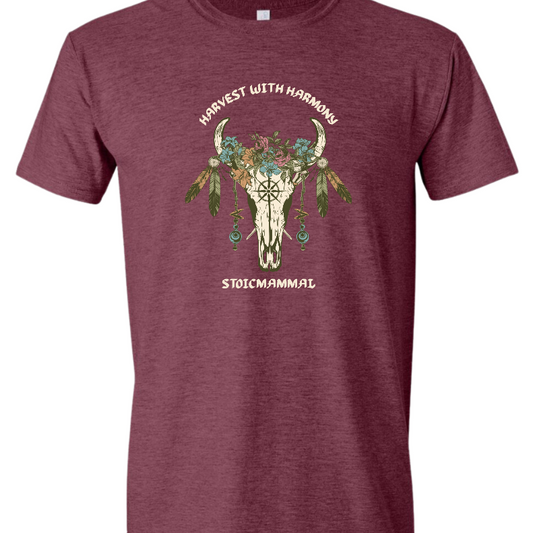 Harvest with Harmony Boho Skull Design T-Shirt