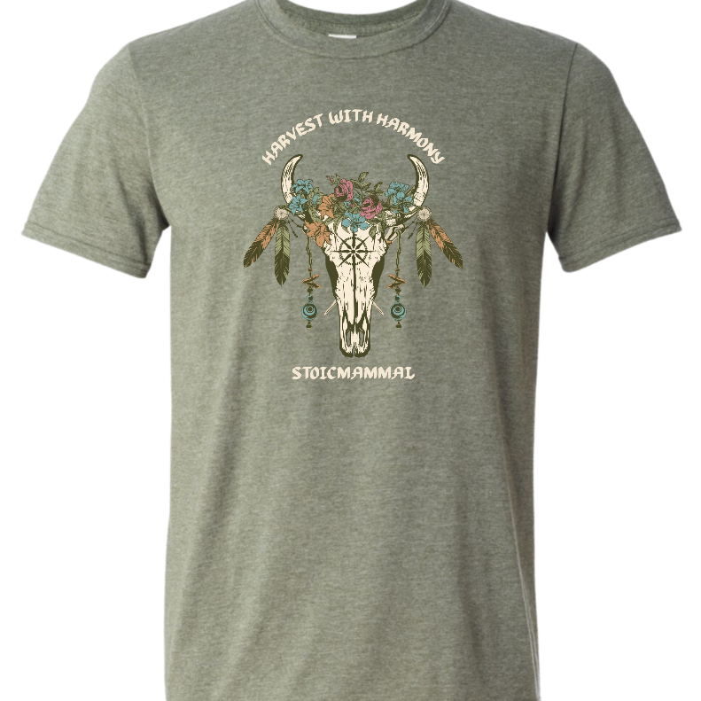 Harvest with Harmony Boho Skull Design T-Shirt