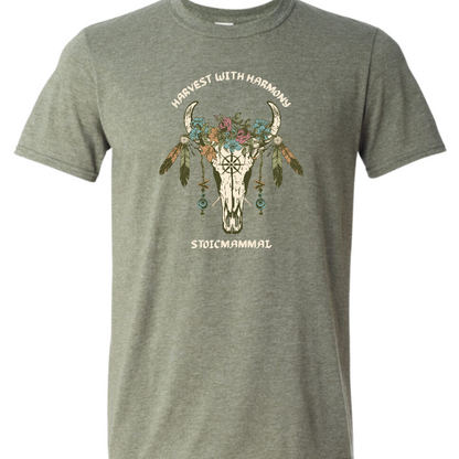 Harvest with Harmony Boho Skull Design T-Shirt