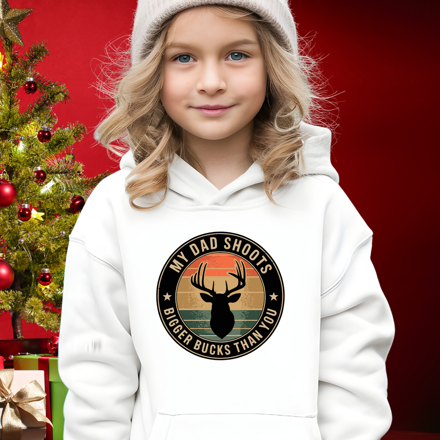 My Dad Shoots Bigger Bucks Than You Gift Youth Heavy Blend Hooded Sweatshirt