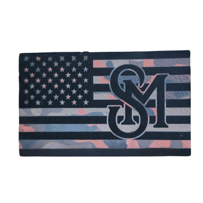 American Flag Rustic Orange Khaki Camo Patch 6 Panel Mesh Trucker Hat