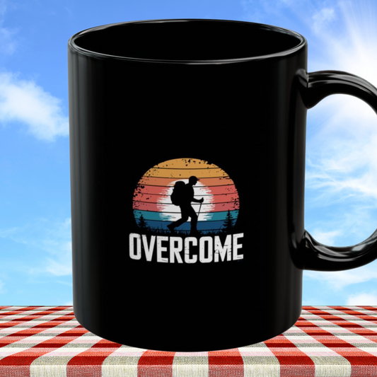 Overcome Life Mantra Outdoors Black Mug (11oz, 15oz)