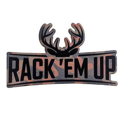 Rackem Up Rustic Orange Khaki Camo Patch 6 Panel Mesh Trucker Hat