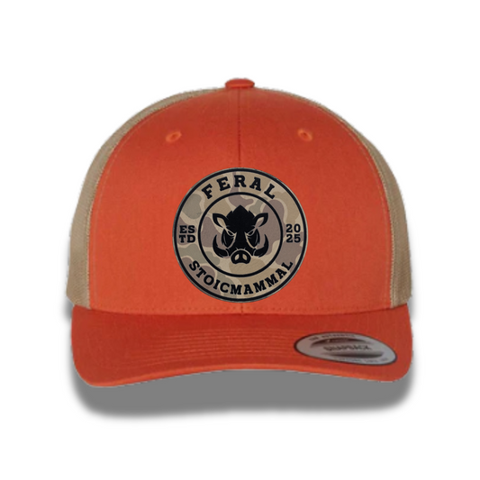 Feral Rustic Orange Khaki Camo Patch 6 Panel Mesh Trucker Hat