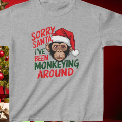 Sorry Santa I've Been Monkeying Around Christmas Kids Heavy Cotton™ Tee