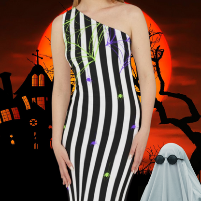 Juicy Black Striped Spider Adult Halloween Costume Shoulder Dress