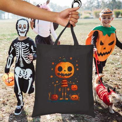 Halloween Pumpkin Head Trick Or Treat Bag Cotton Canvas Tote Bag