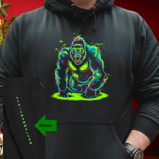 Ultra Neon Fierce Gorilla Stoic Mammal Glow Unisex Heavy Blend™ Hooded Sweatshirt