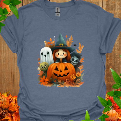 Halloween Cute Ghost, Witch, and Zombie With Pumpkin Unisex Softstyle T-Shirt